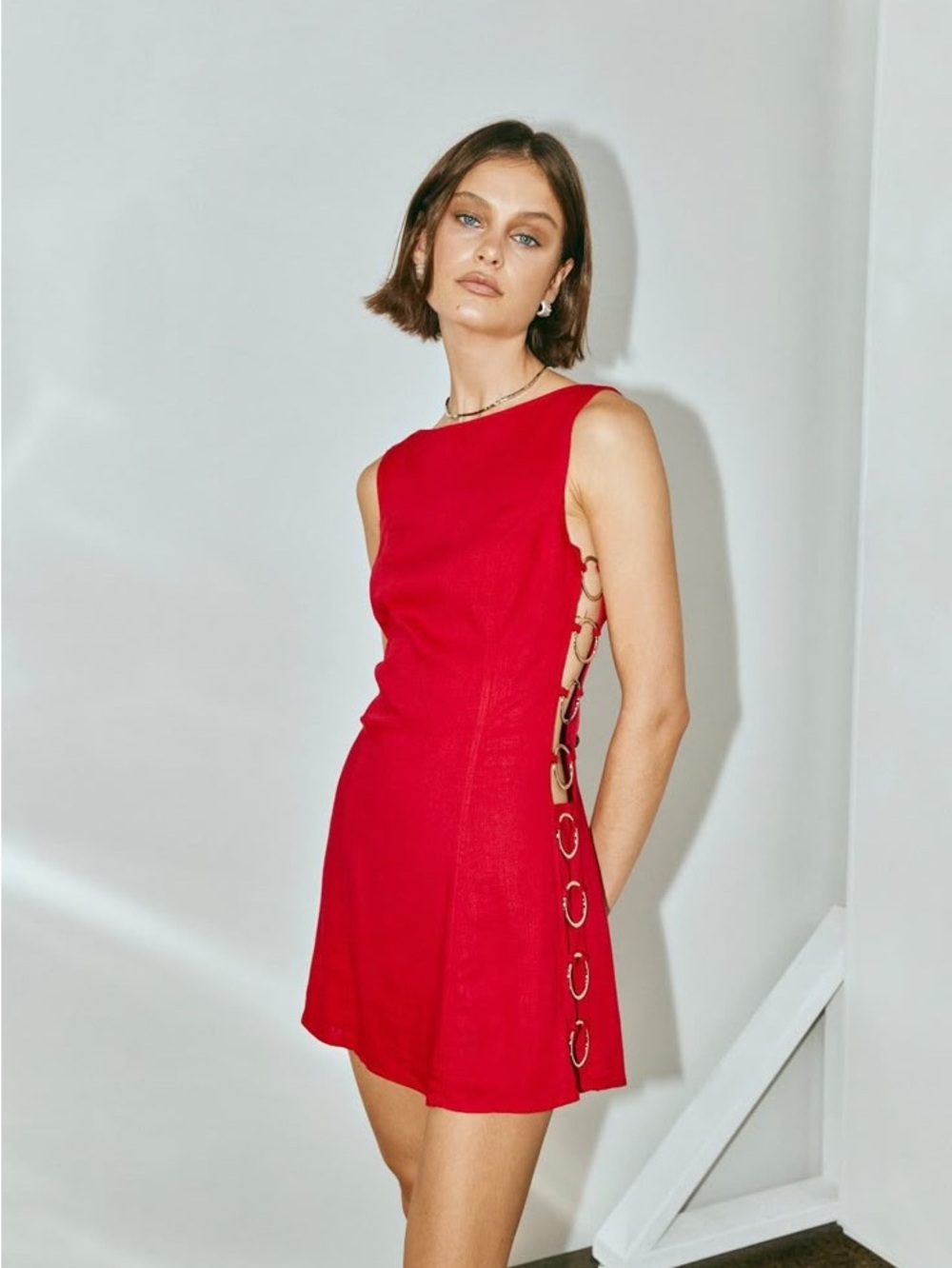 Red Mini Dress with Side Ring Detail